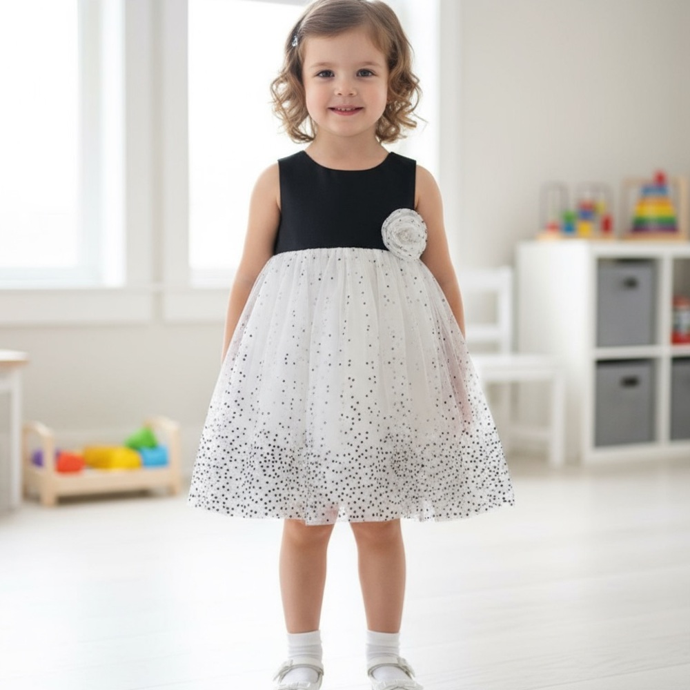 🍭Elegant Black and White Kids Dress with at touch of sparkle 12 months